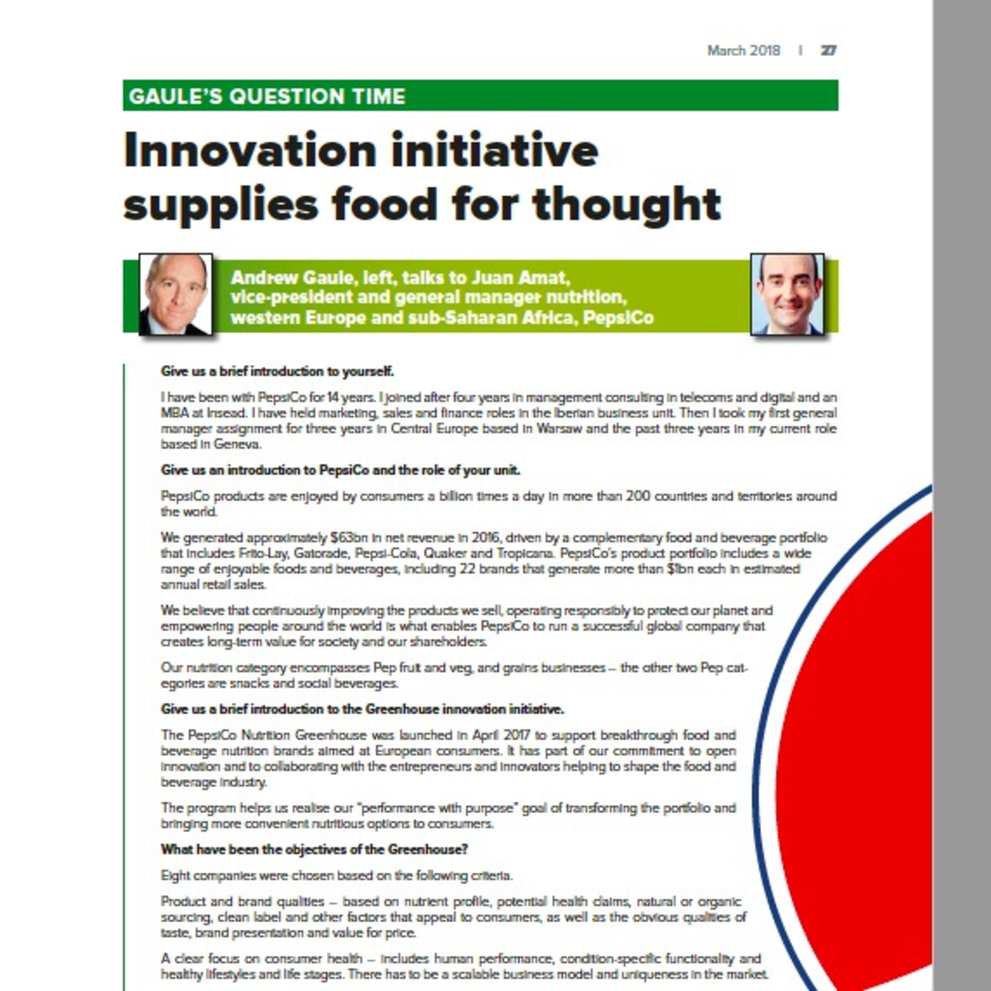 Juan Amat, PepsiCo VP Nutrition Western Europe and Greenhouse lead