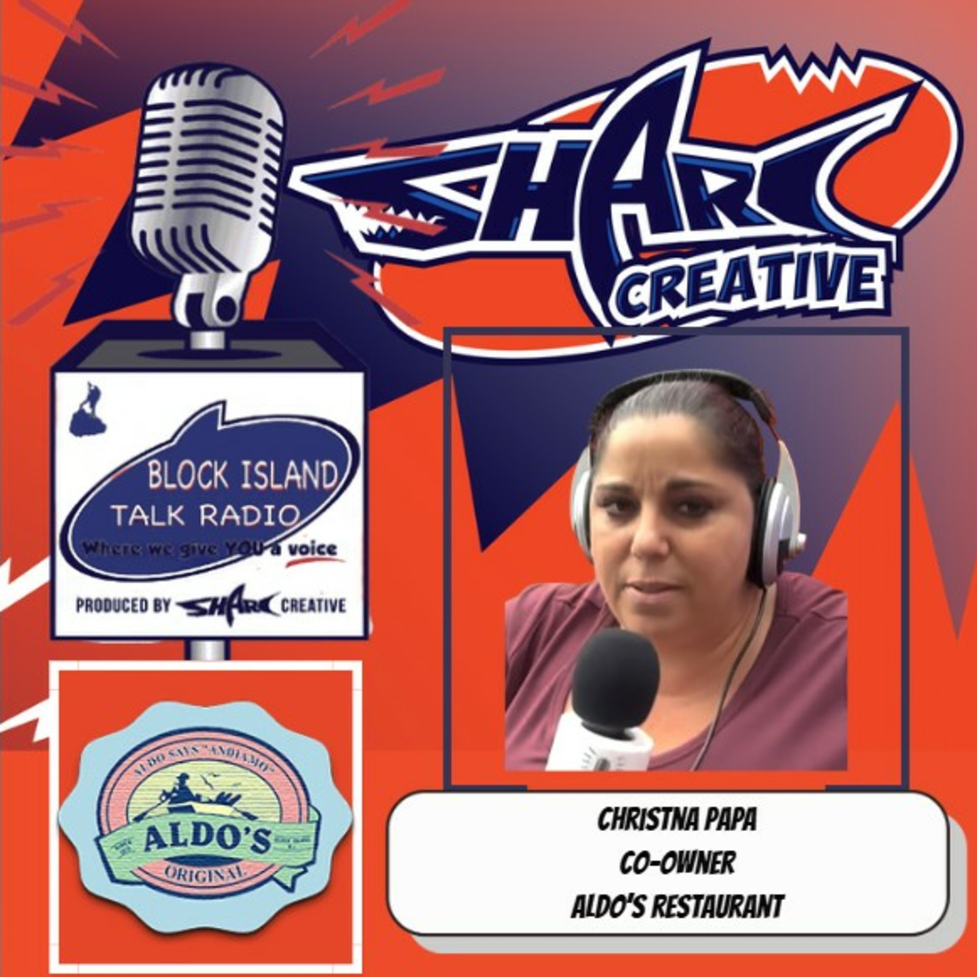Episode 125: Block Island Talk Radio at Aldo's Bakery, with host Andrew Castellano and featuring Christina Papa, Co-Owner of Aldo's Restaurant episode artwork