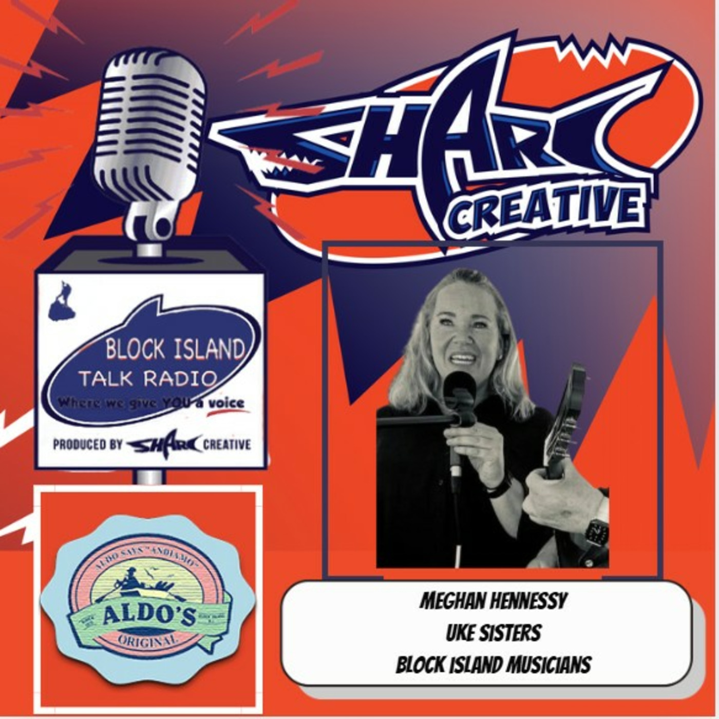 Episode 126: Block Island Talk Radio at Aldo's Bakery, with host Andrew Castellano and featuring Meghan Hennessy, member of the Uke Sisters and The Block Island Musicians episode artwork