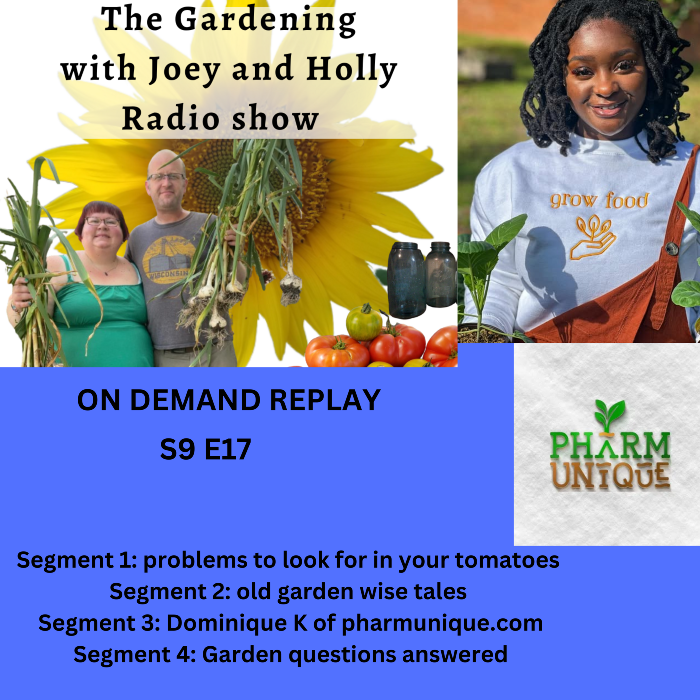 Episode 1410: S9E17 problems in your tomatoes old garden wise tales  Dominique K of pharmunique.com - The gardening with Joey and Holly Radio Show 