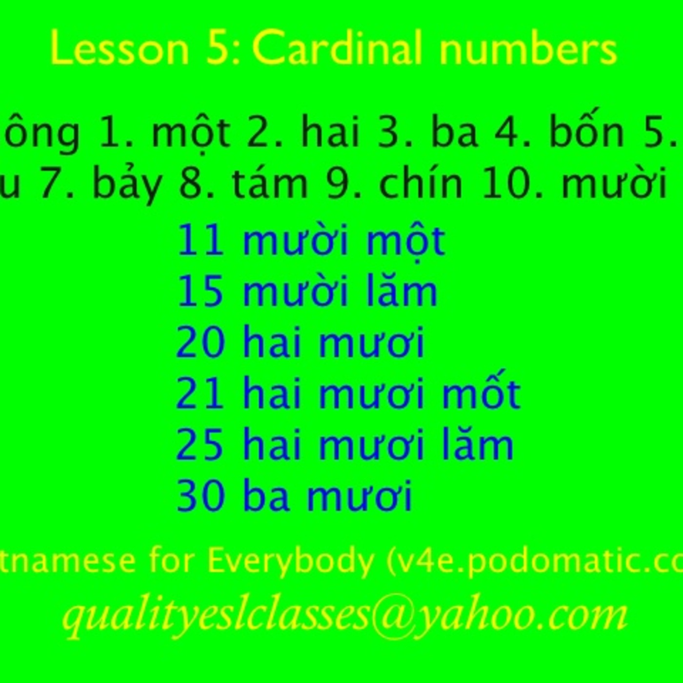 Vietnamese Lesson 5: Cardinal Numbers