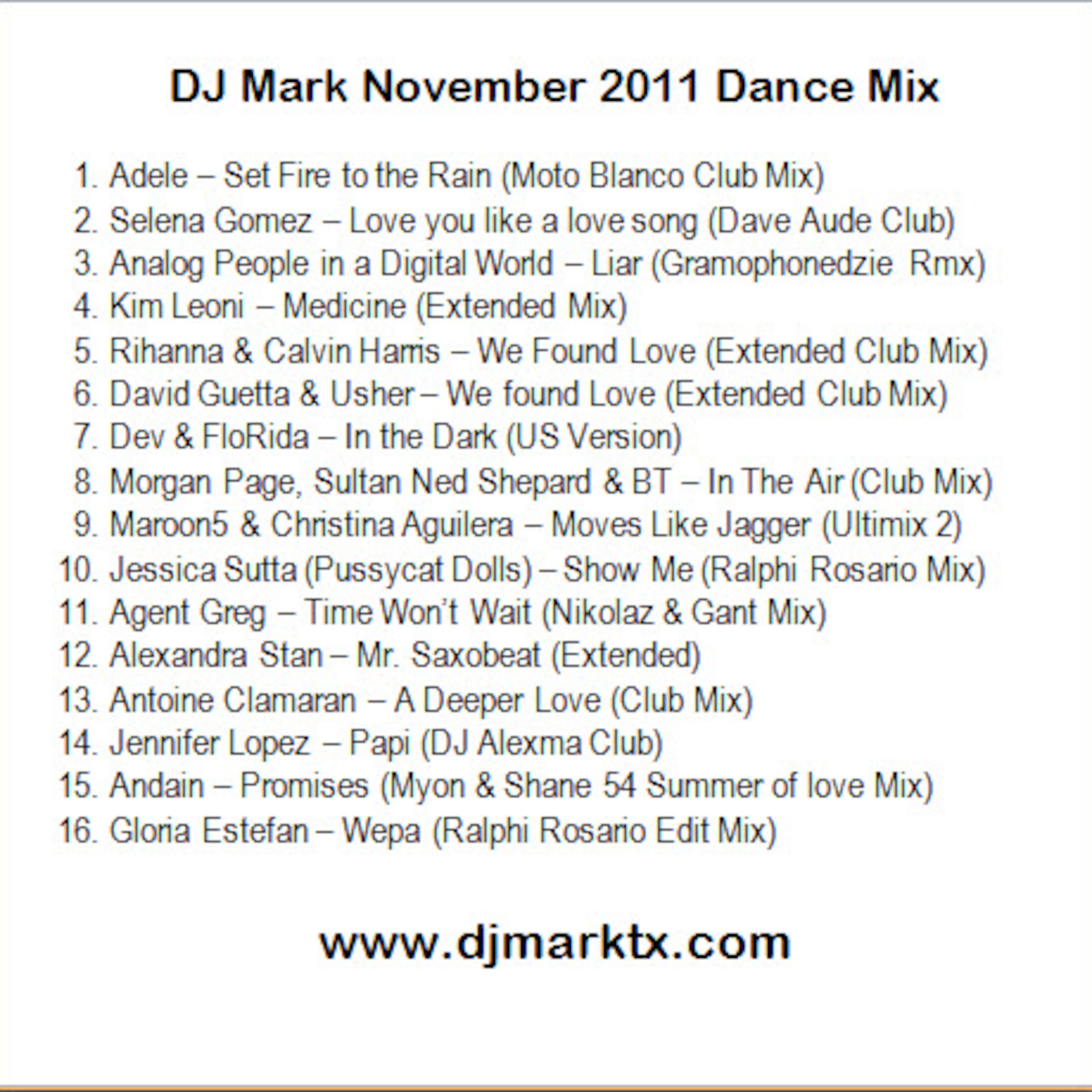 November 2011 Dance Mix episode artwork