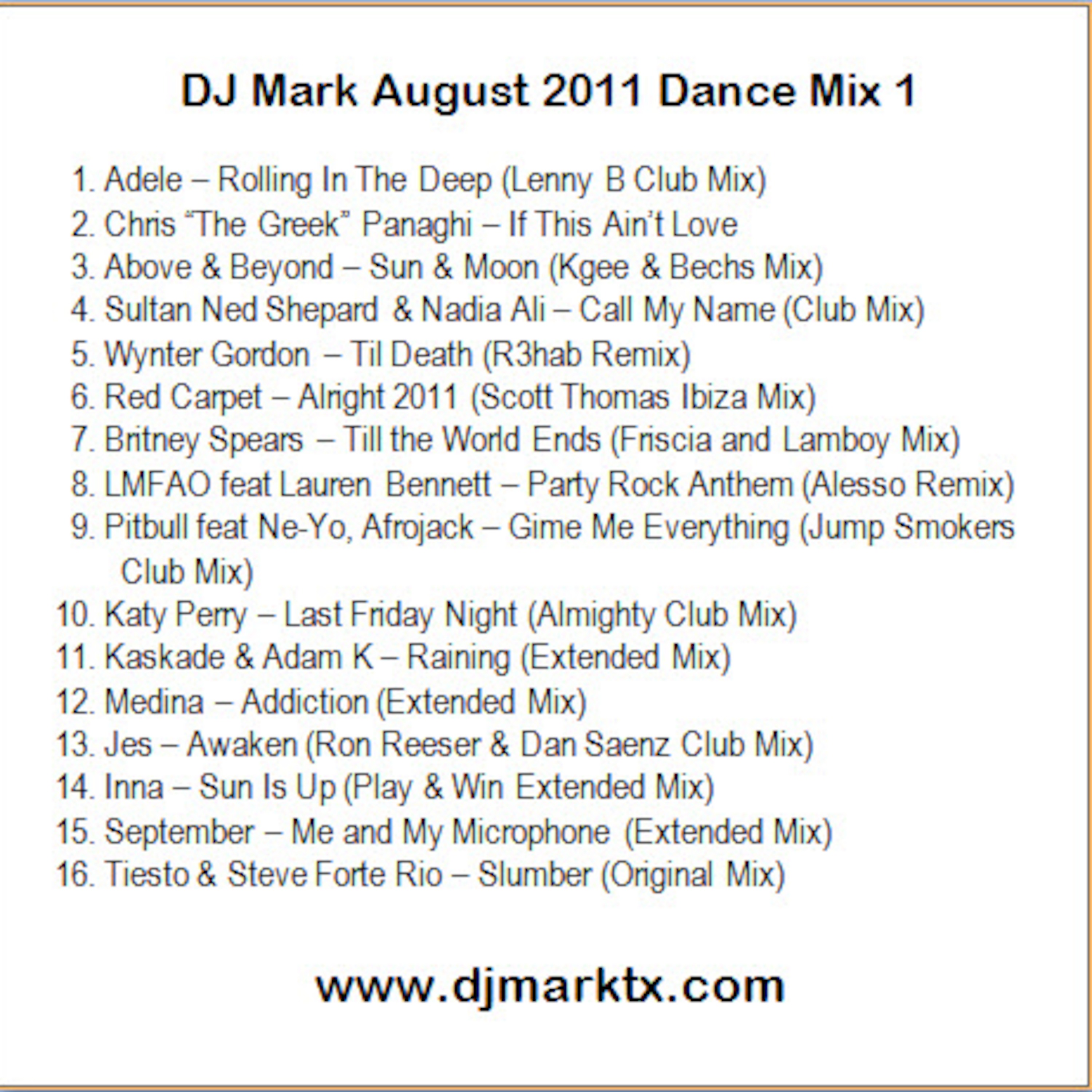 August 2011 Dance Mix episode artwork
