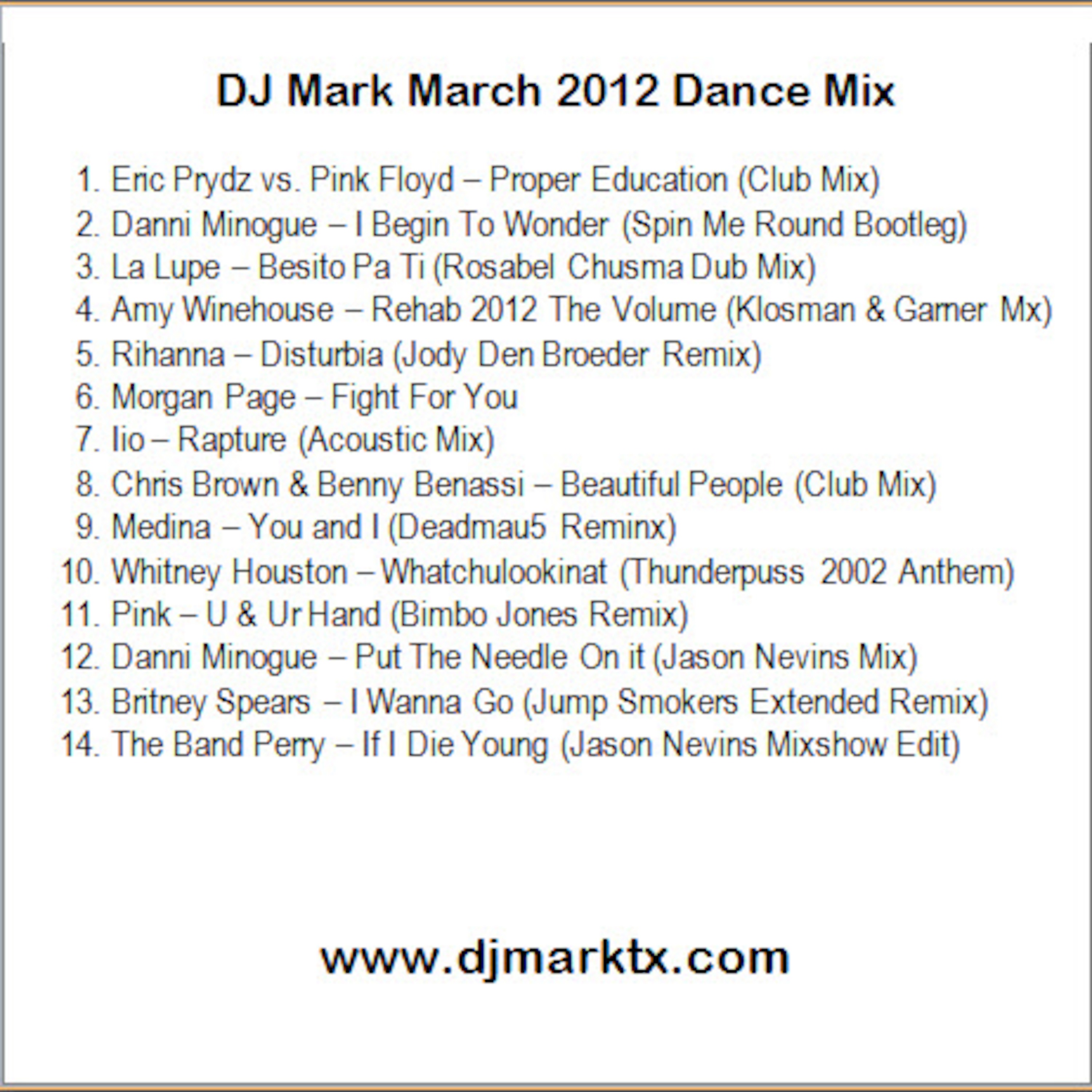 March 2012 Dance Mix episode artwork
