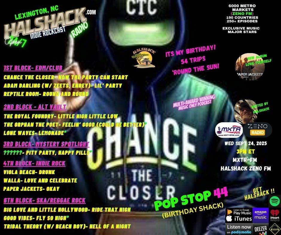 Episode 259: Halshack ep 44 (BIRTHDAY SHACK on MXTR-ZENO)--Pop Stop 44--Sep 24, 2025 --theme show for my 54th birthday- hosted by Halshack