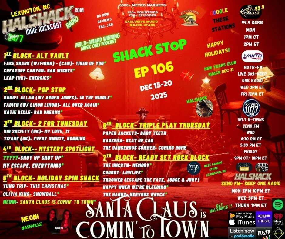 Episode 287: Halshack ep 106--SHACKSTOP (w-Holiday Spin Shack)-- Dec 15-20, 2025-- (KERB- KTWINS- MXTRFM- ZENOFM) --90 min weekly show--Find everything at Halshack com