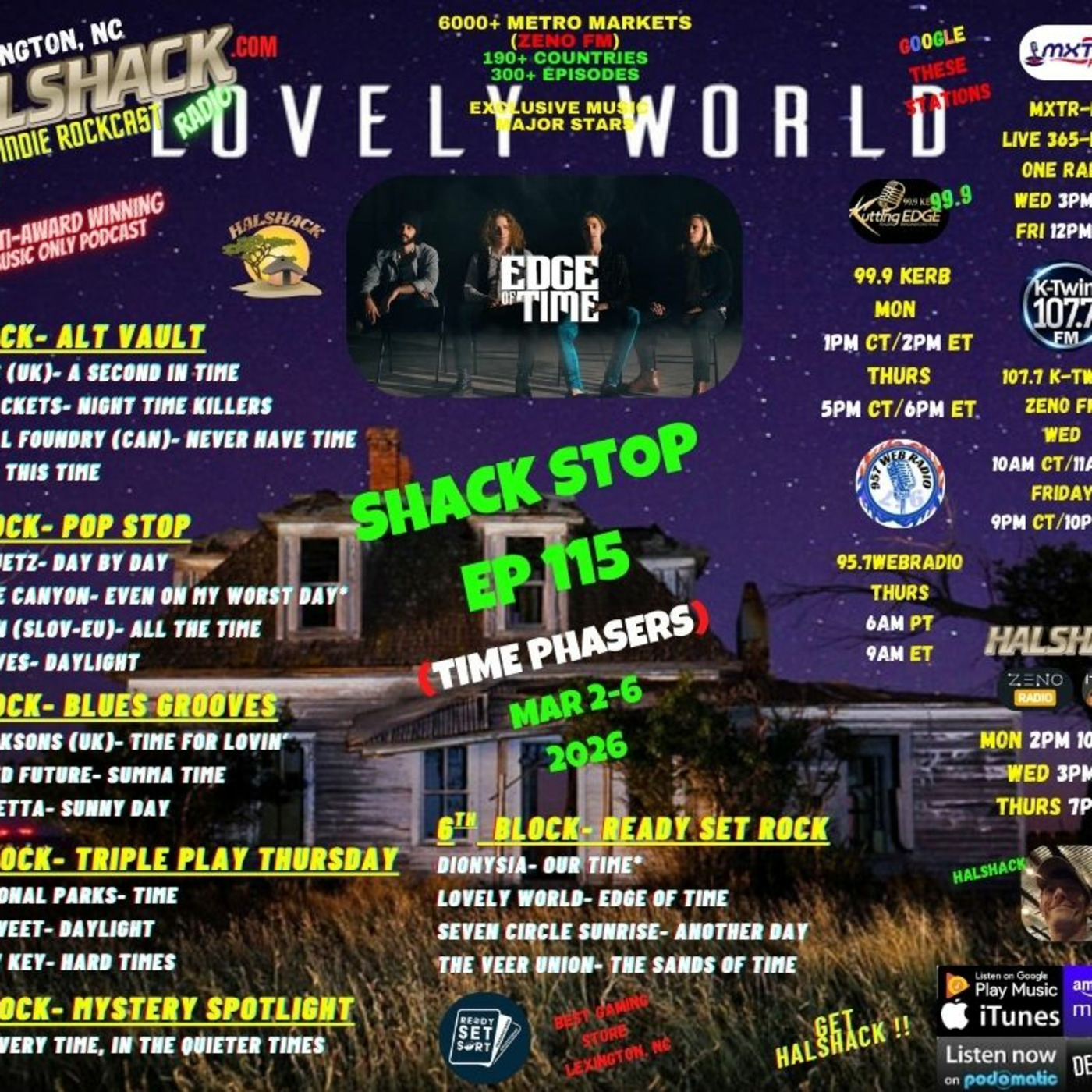 Episode 305: Halshack ep 115 (SHACKSTOP) --(TIME PHASERS)-- Mar-2-6, 2026-- (KERB- KTWINS- MXTRFM- 957web- ZENOFM) --90 min weekly show--Find everything at Halshack.com