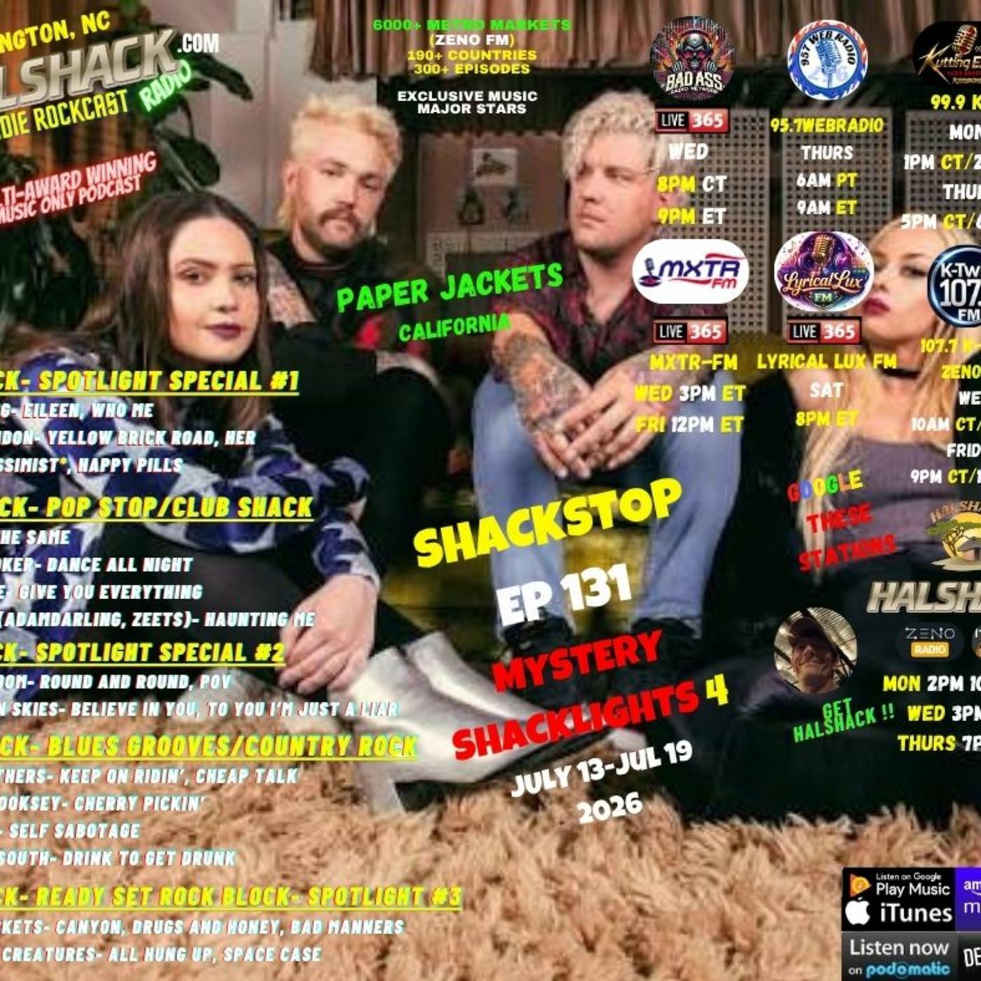 Episode 330: Halshack ep 131 (SHACKSTOP) ---July 13-Jul 19, 2026--- (MYSTERY SHACKLIGHTS 4)-- Mystery Spotlight series (indie pop-club-alt rock edition)--- (ALL STATIONS-- ZENOFM) --90 min weekly show--Find everything at Halshack com episode artwork