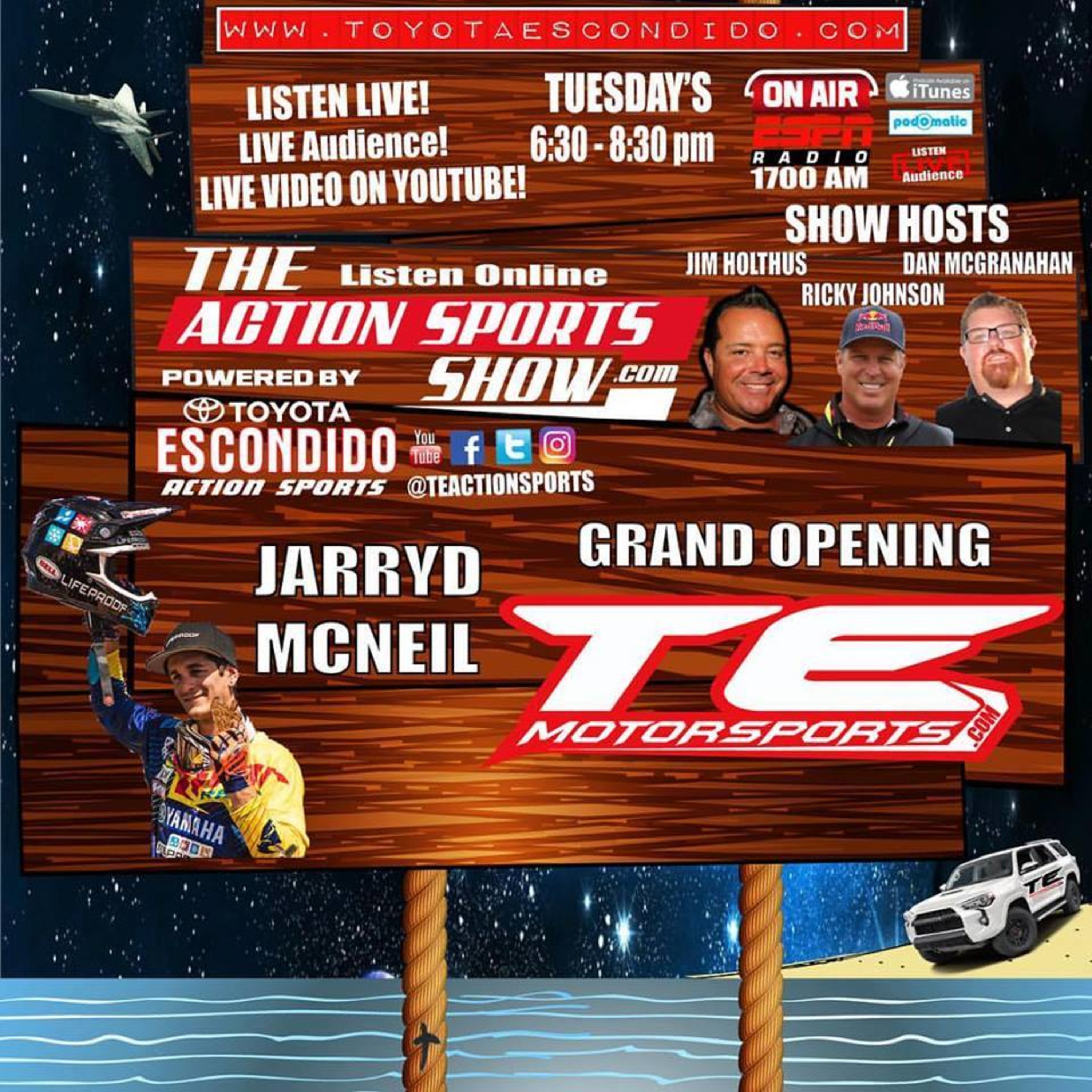 Toyota Escondido Action Sports Show With FMX ripper Jarryd McNeil and the Custom Vehicle Specilist crew form TE Motorsports