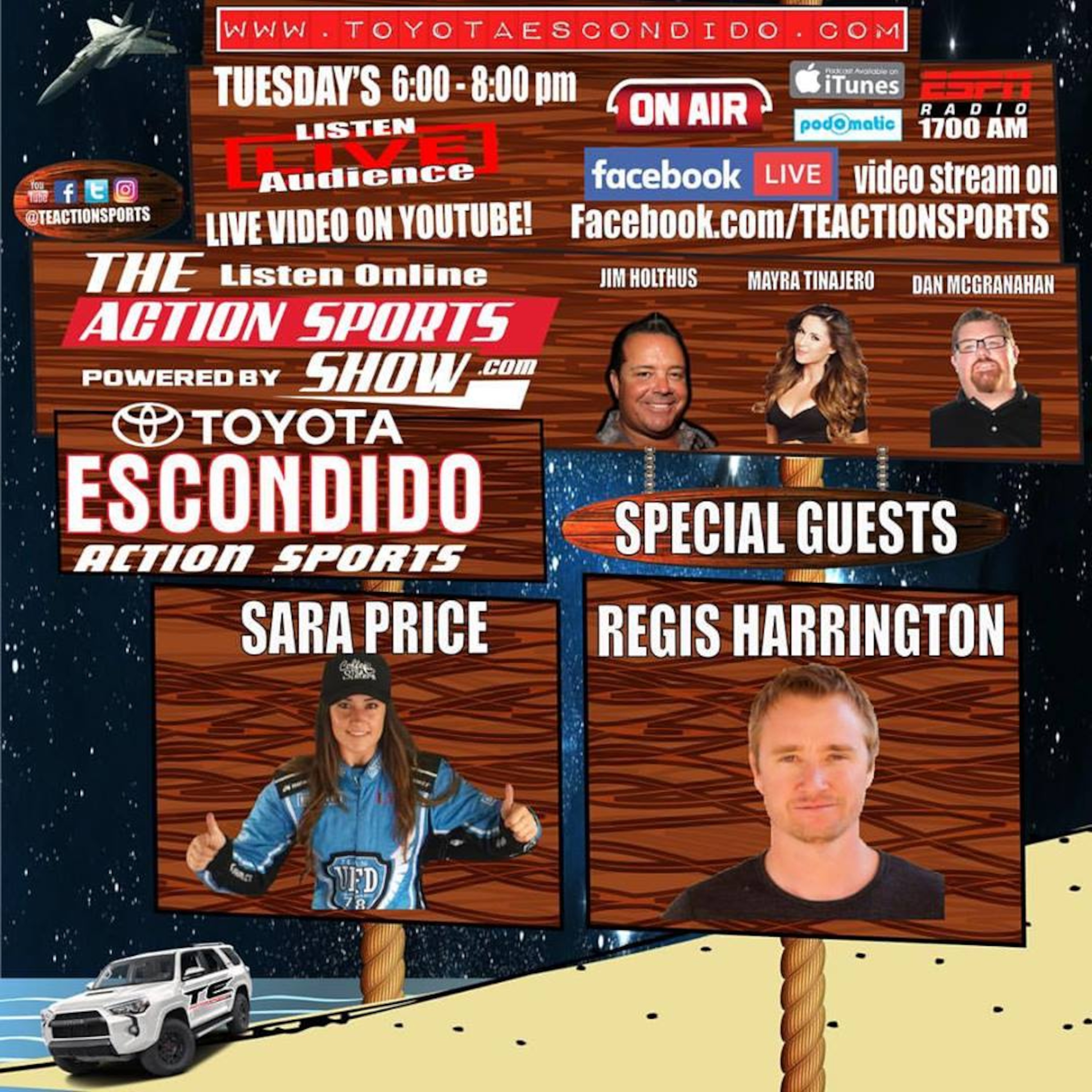 The Action Sports Show with special guests Super Woman Sara Price and MX Racer turned Stuntman Regis Harrington