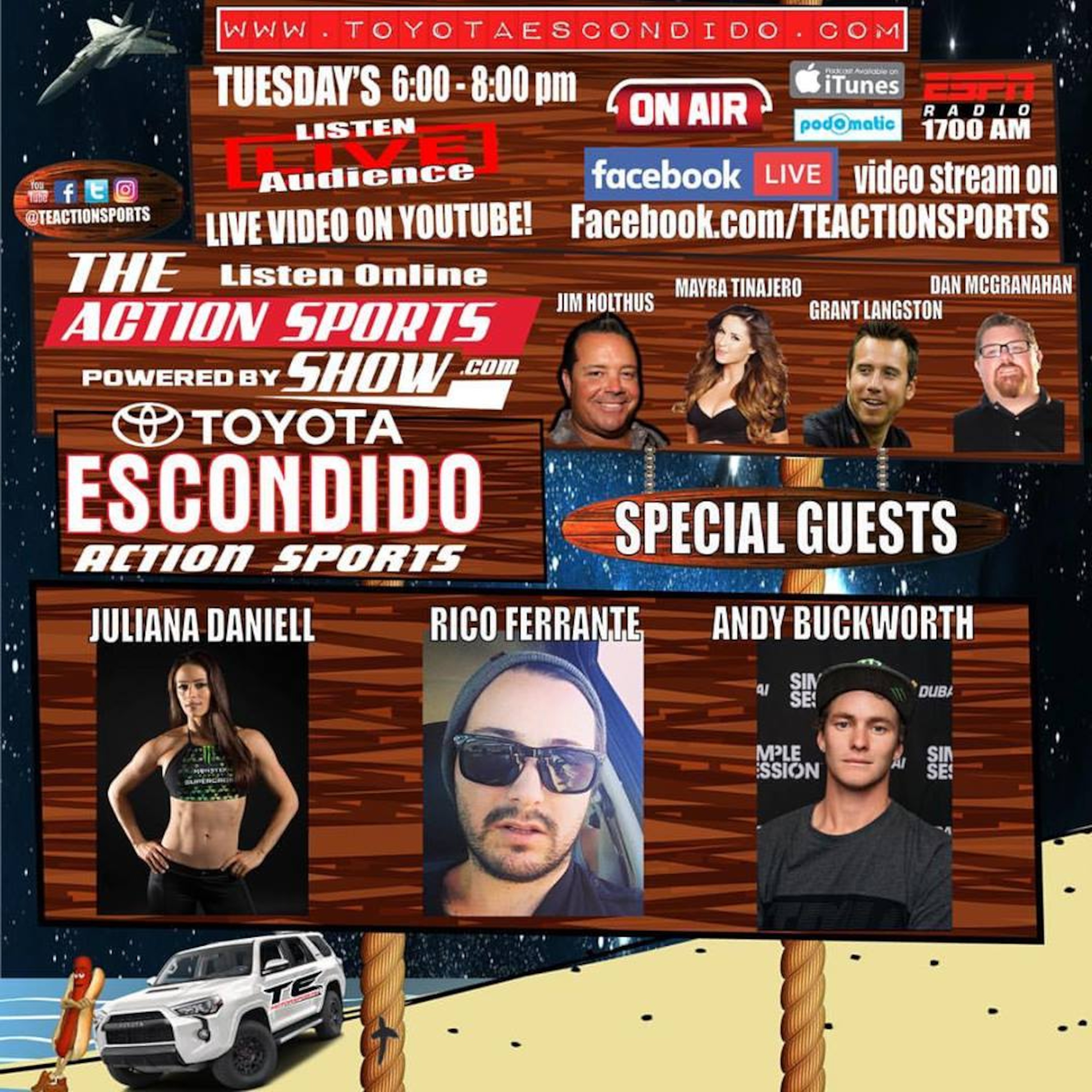 The Action Sports Show Miss SX Juliana Daniell's, BMX Legend Andy Buckworth, and Wienerschnitzel's Rico Ferrante