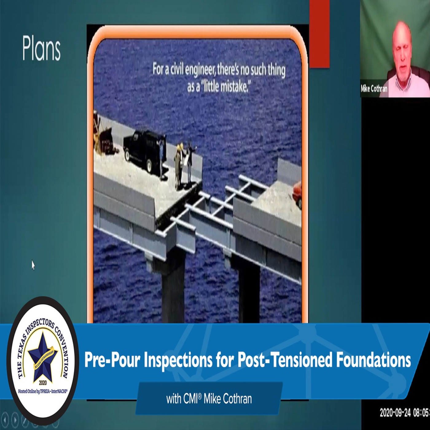 185. Pre-Pour Inspections for Post-Tensioned Foundations at The Texas Inspectors Convention 2020